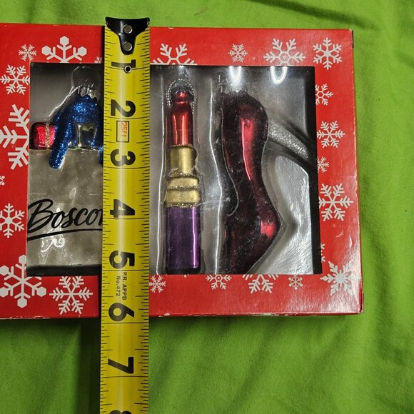 Boscovs Holiday Ornament Set Shopping Bag Lipstick High Heel Red Black Glitter - Picture 6 of 6